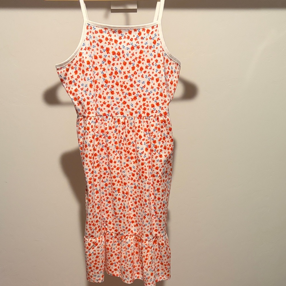 Old Navy White Floral Spaghetti-Strap Midi Dress with Orange Print